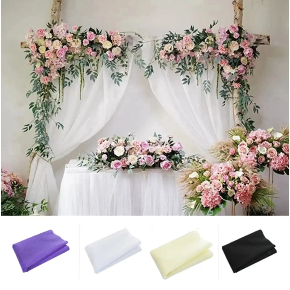 New 48cmx10m Wedding Organza Pearl Yarn Crystal Tulle Fabric Roll Sheer Birthday Party Backdrop Solid Color Arch Door Decoration