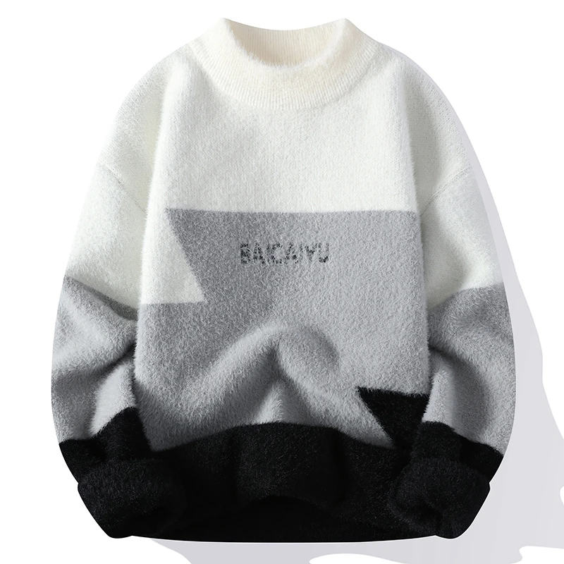 

Мужской зимний бархатный свитер из норки, повседневный универсальный вязаный теплый свободный крой, длинный свеч с высоким воротником...