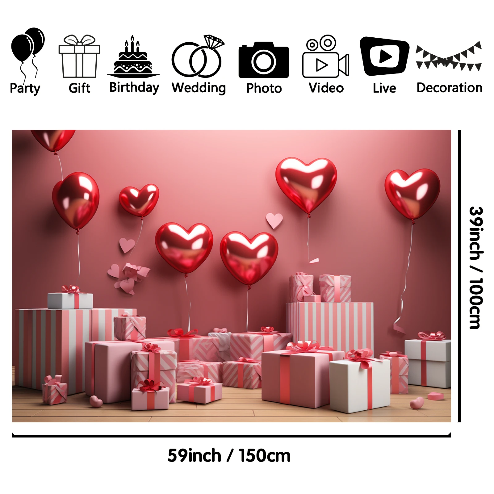 1PCS 100x150cm Valentine'S Day(19) Theme Backdrop,Photography Background,Used To Gifts,Activities Or Other Party Decoration