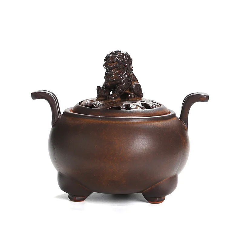 Binaural three-legged lion lid plate incense burner