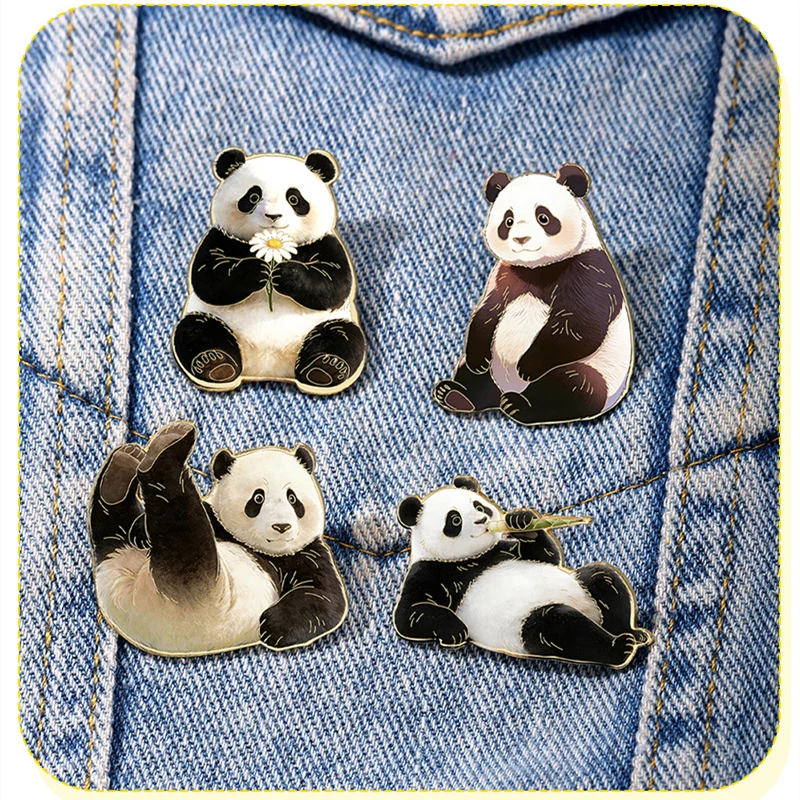 Cute Panda Pin 4-design Enamel Cartoon Animal Metal Pin For Backpack Clothes Lapel Badge Friends Gifts