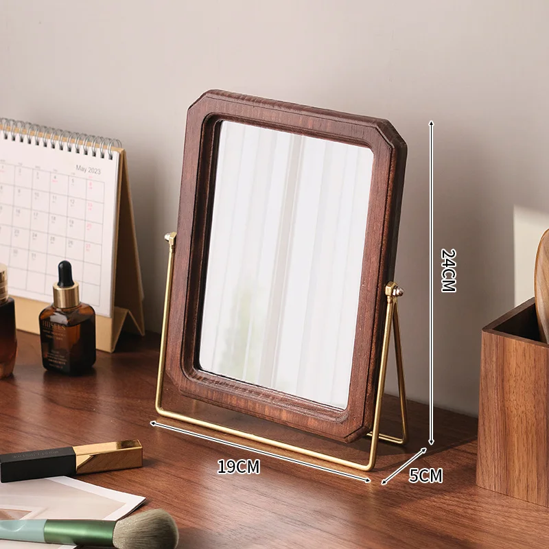 Minimalist Desktop Vanity Mirror - Reversible Wooden Makeup Mirror with Flip Design, Retro Style for Bedroom & Dressing Table