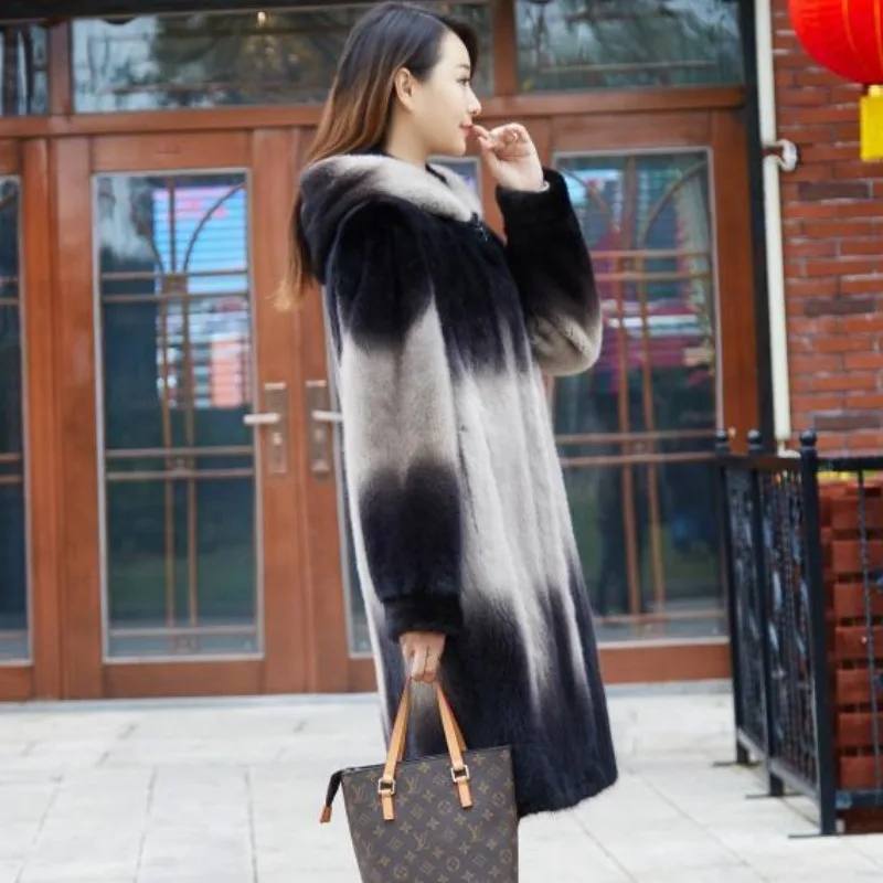 Mid Length Imitation Mid-length Hooded Overcoats for Women, Loose Warm Outwear, New Fashion, Middle-Aged Woman, Winter