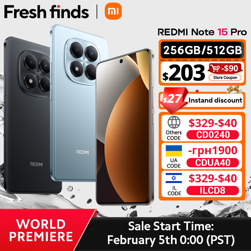  Global Version Xiaomi Redmi Note 15 Pro MTK Helio G200-Ultra 6.77"AMOLED display 200MP ultimate-clarity camera 