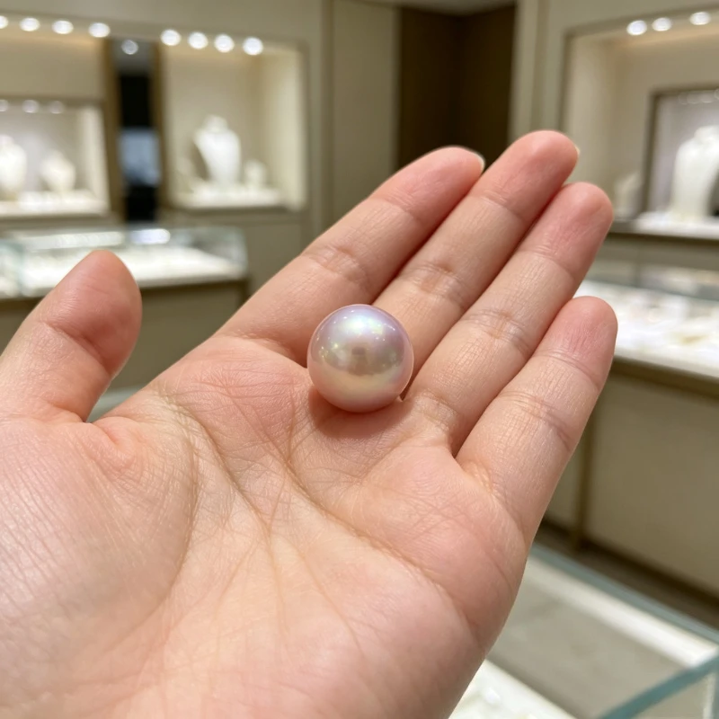 Natural 13.5-14mm Genuine Pink Purple Pearl with Flower Gold Setting, Single Pearl Pendant Chain