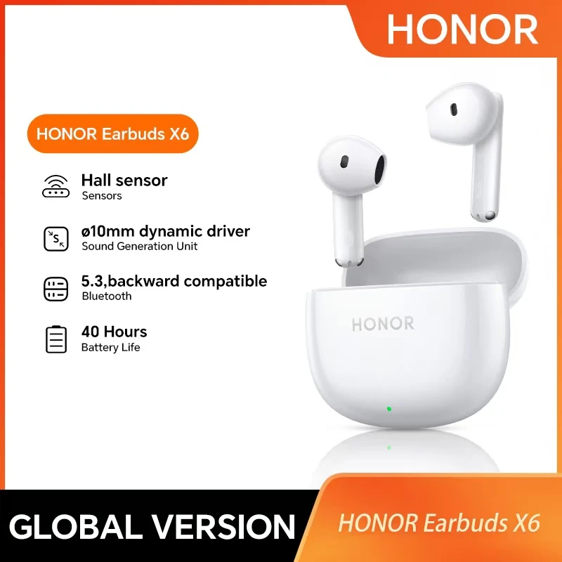 New Honor Earbuds X6 TWS Earphone Bluetooth 5.3 Call Noise Cancelling True Wireless Headphone 40 Hour Battery Life  For Honor 90