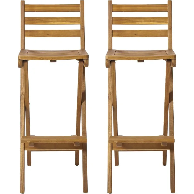 

Tundra Outdoor Foldable Wood Barstool Set, 2-Pcs Set, Natural Bar Chair Chairs