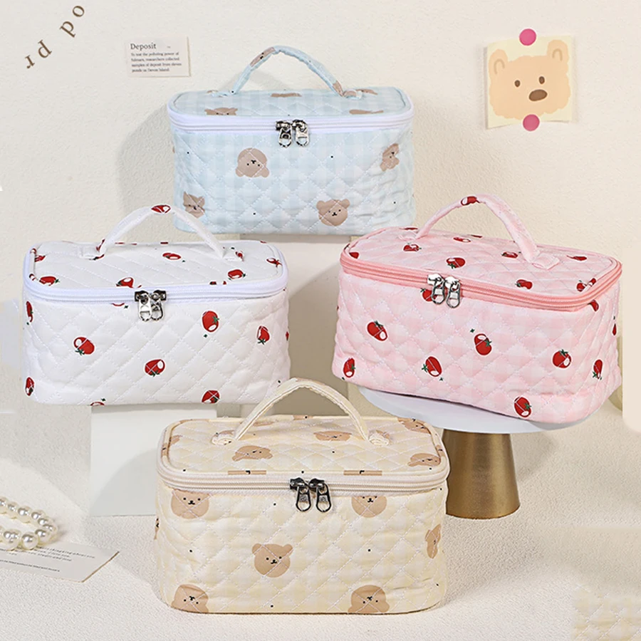 Cosmetic Storage Bag Print Lovely Handheld Makeup Bag Large Capacity Cute Toiletry Wash Bag Travel Portable Zipper Pouch