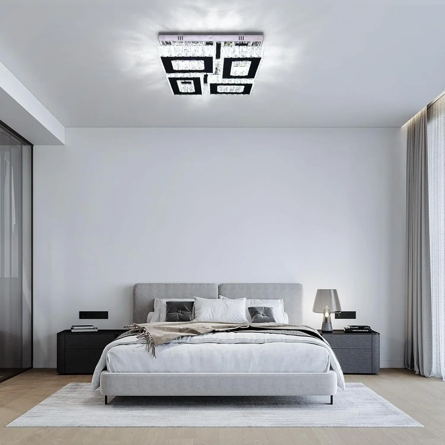 

xychfantligh Rechteckiger moderner LED Kristall-Kronleuchter 4 Lichter Unterputz Deckenleuchte für Esszimmer Schlafzimmer Wohnzi