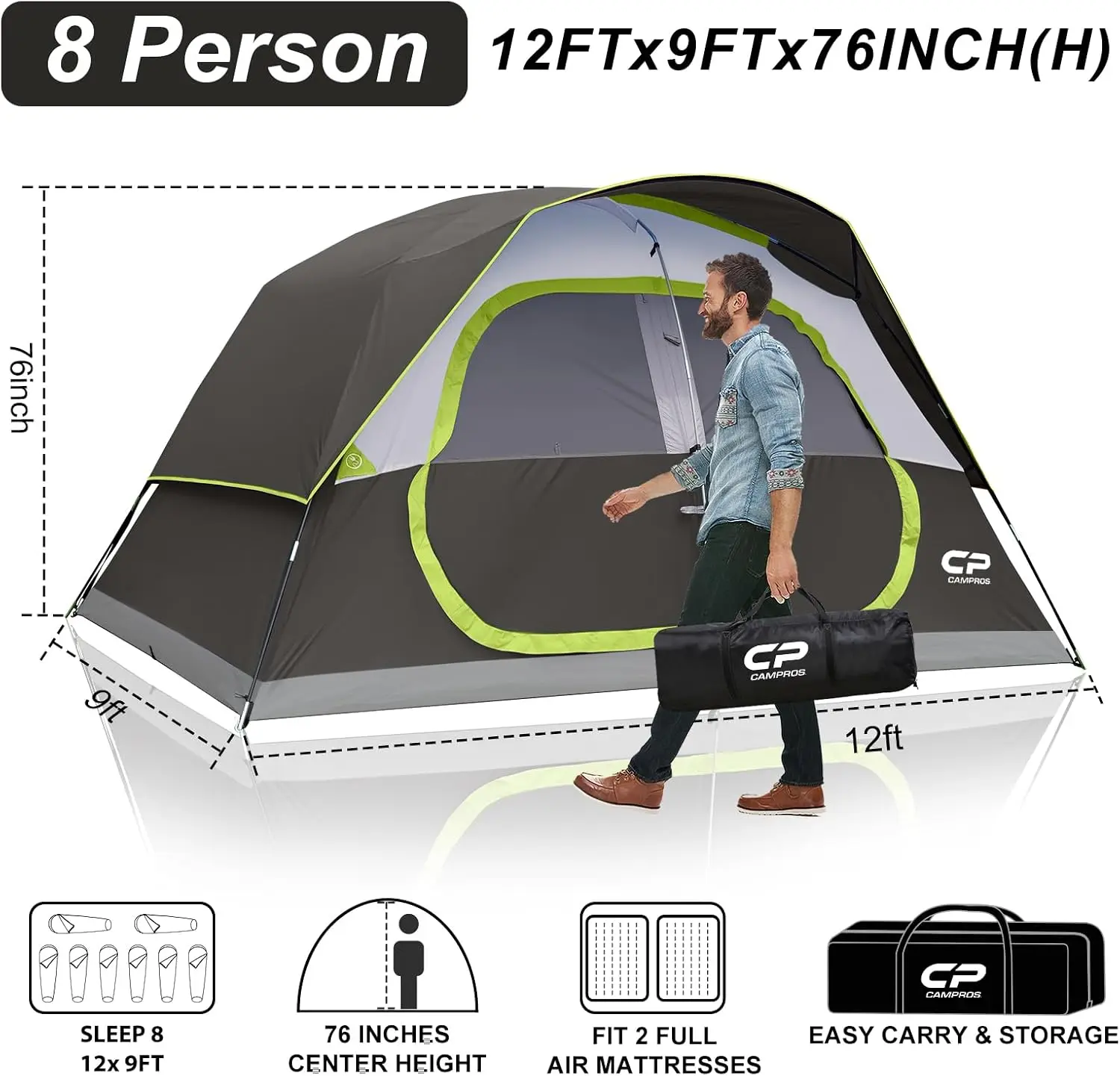 Camping Tents For 6 8 Person Waterproof Family Upgraded