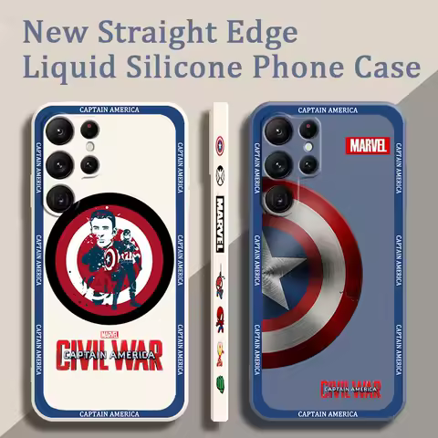 Marvel Iron Man Cartoon Liquid Left Rope For Samsung Galaxy S24 S23 S22 S21 S20 FE S10 Ultra Plus Lite 5G Cover Phone Case
