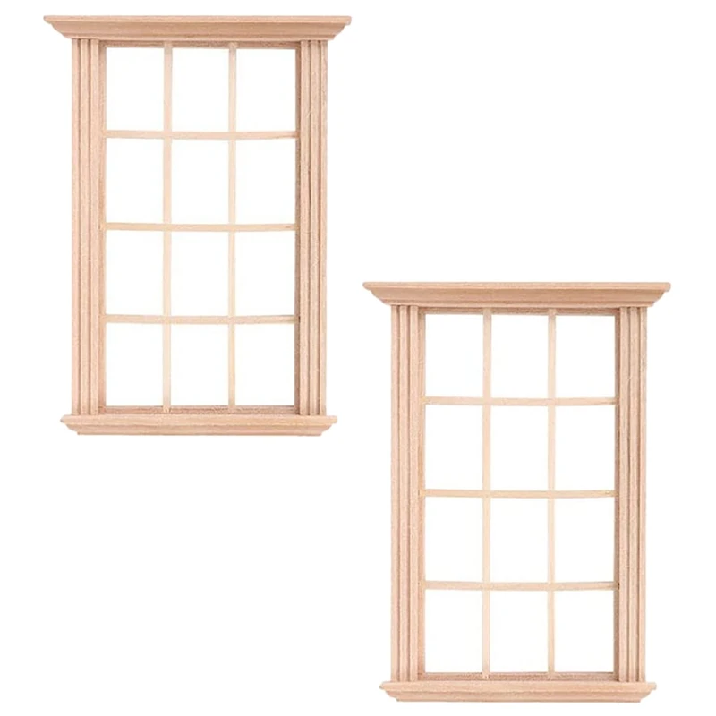 

2Pcs Mini Furniture Doll House Miniature Window Frame Model Decoration Windows Dollhouse Furniture Toy