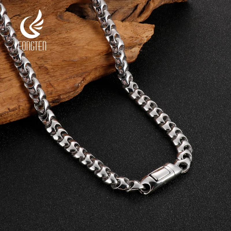 

Fongten Punk Long Neckalce For Men Silver Color Stainless Steel Bone Cuban Link Chain Hip Hop Cool Men's Collar Choker Jewelry