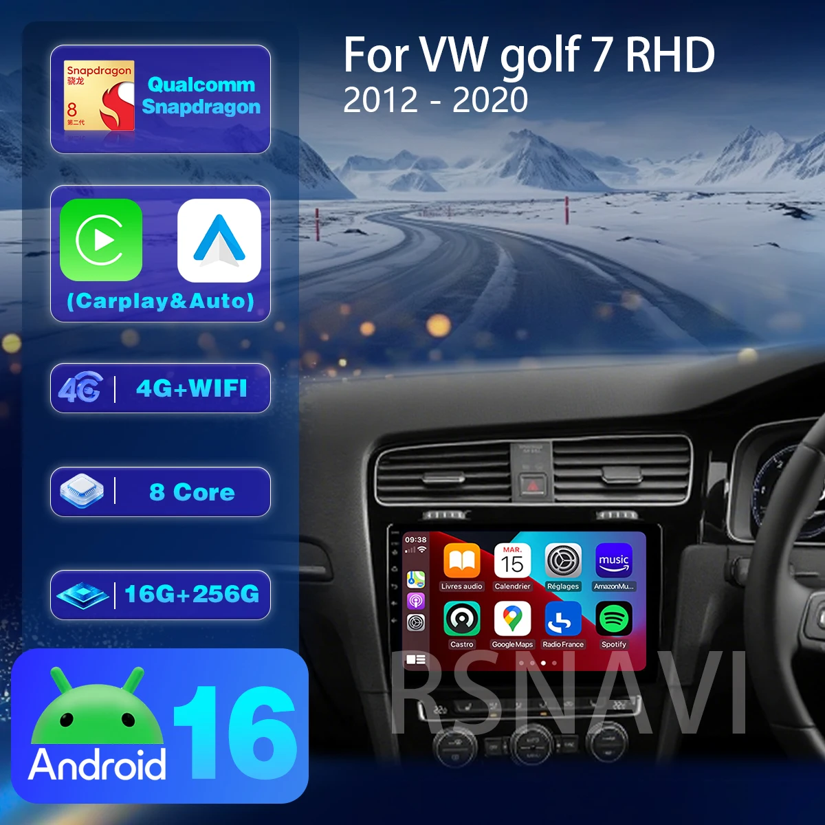 Android 16 Car Radio For Volkswagen VW Golf 7 MK7 GTI 2012-2021 Right Hand Drive RHD Carplay Android Auto Stereo WiFi+4G DSP