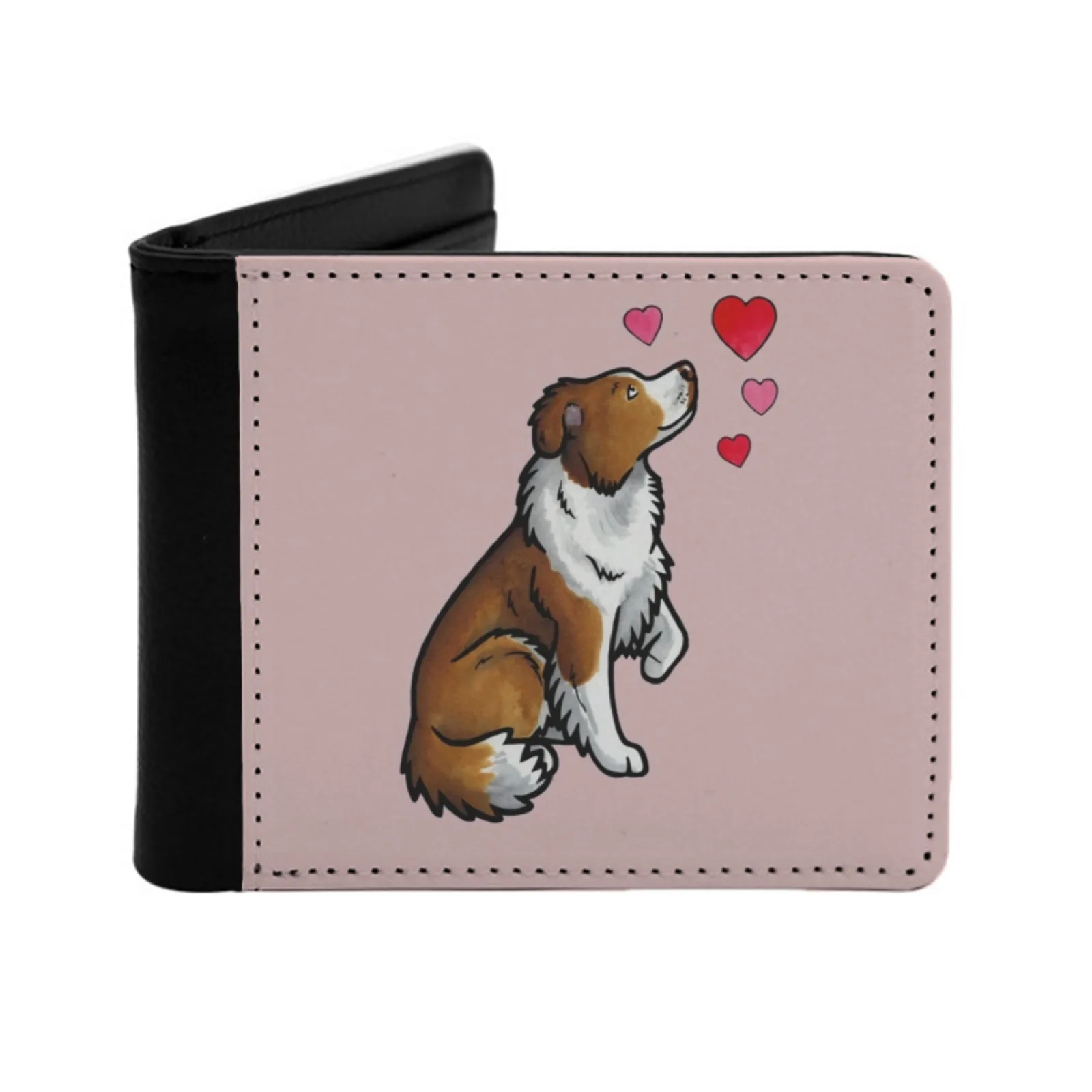 

Border Collie Love Red Personalized Wallet For Men And Women Pu Leather Short Pocket Purse Border Collie Red Border Collie
