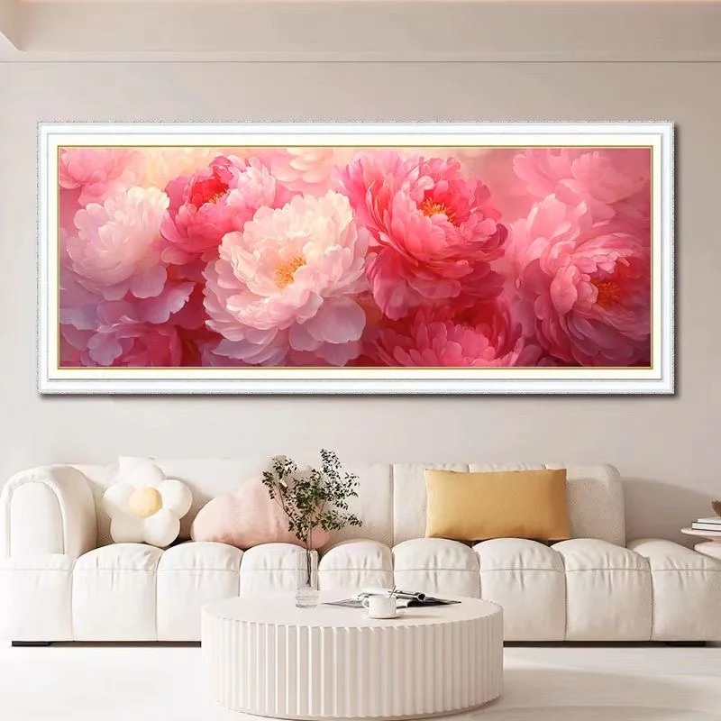 

120x50cm DIY Cross Stitch Kit Pink Red Rose Peony Floral Pattern Full Embroidery Needlework Set for Wedding Wall Decor