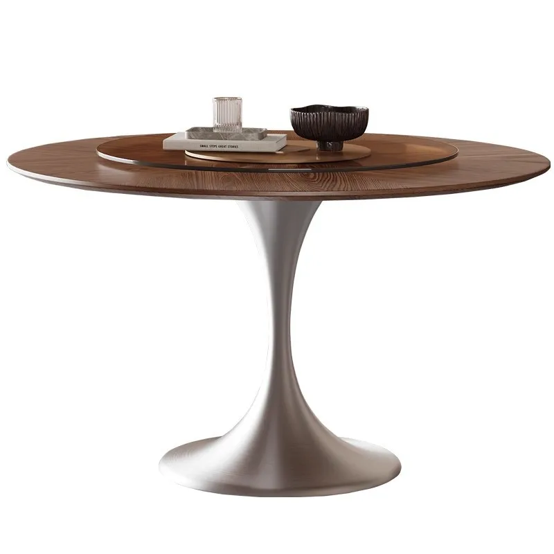 Mesa de jantar redonda de madeira maciça creme novo aço inoxidável francês retro medieval pequeno apartamento doméstico
