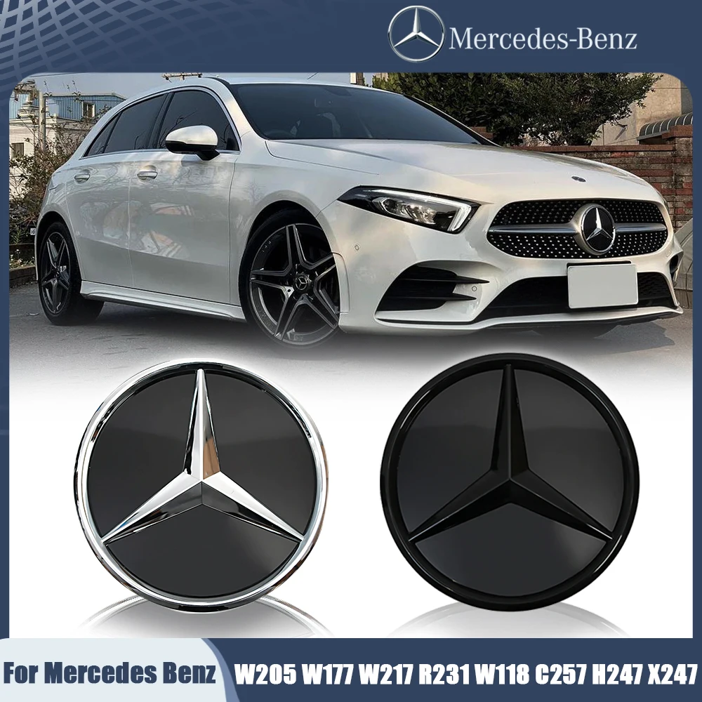 Glossy Black Newest 3D Front Grille Star Emblems Logo For Mercedes Benz C W205 A W177 S W217 SL CLA CLS GLA GLB Car Accessories