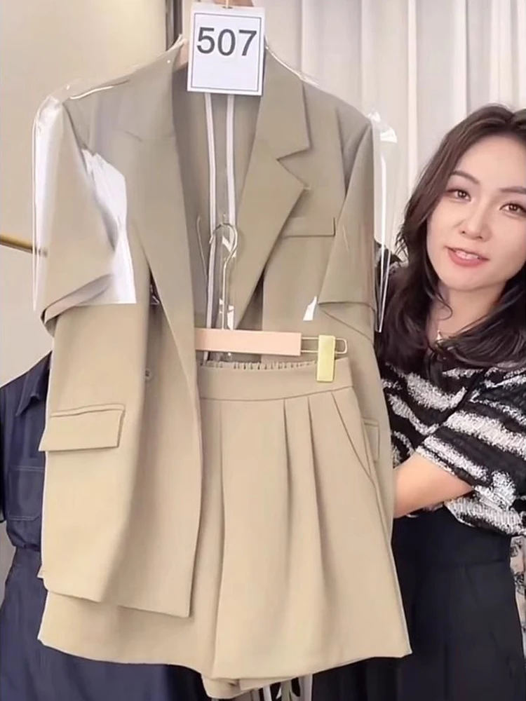

i Color Suit Jaet And orts Two-Piece Set Women's Faionable Ele Street Sle Summer Outfit Button Svel