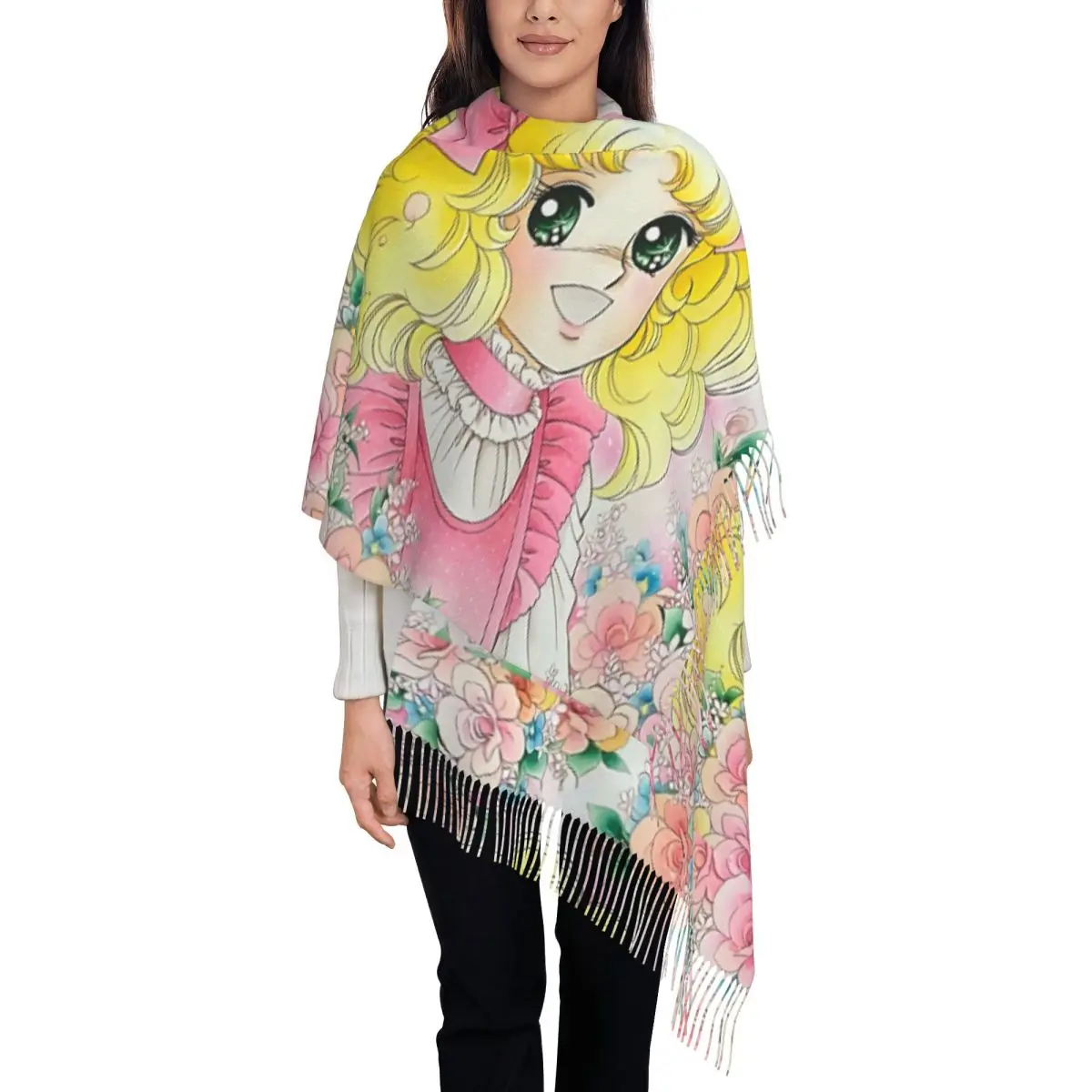 

Женский шарф с кисточками Candy Candy Candice, мягкий японский аниме, манга, шаль, женские зимне-осенние шарфы