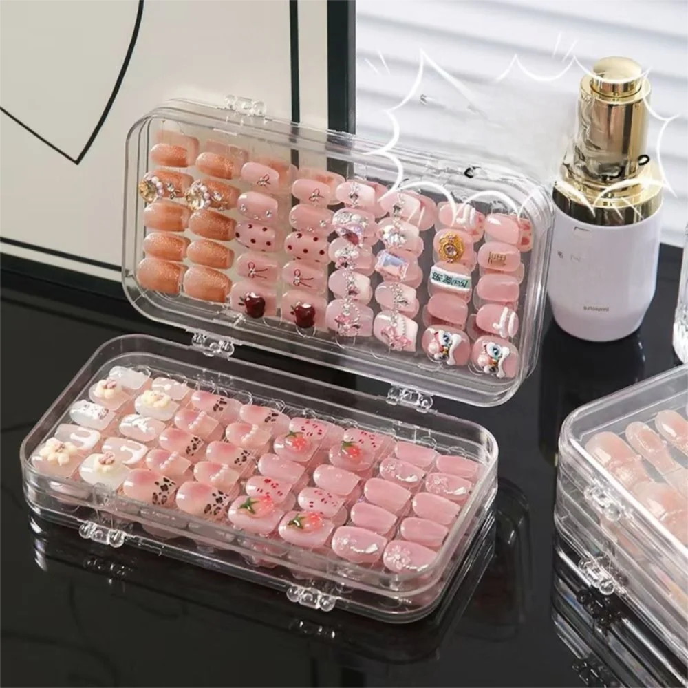 New Transparent Nail Art Storage Box Three-Fold Dustproof Artificial Nails Organizer Large Capacity Press-on Nails Display Stand