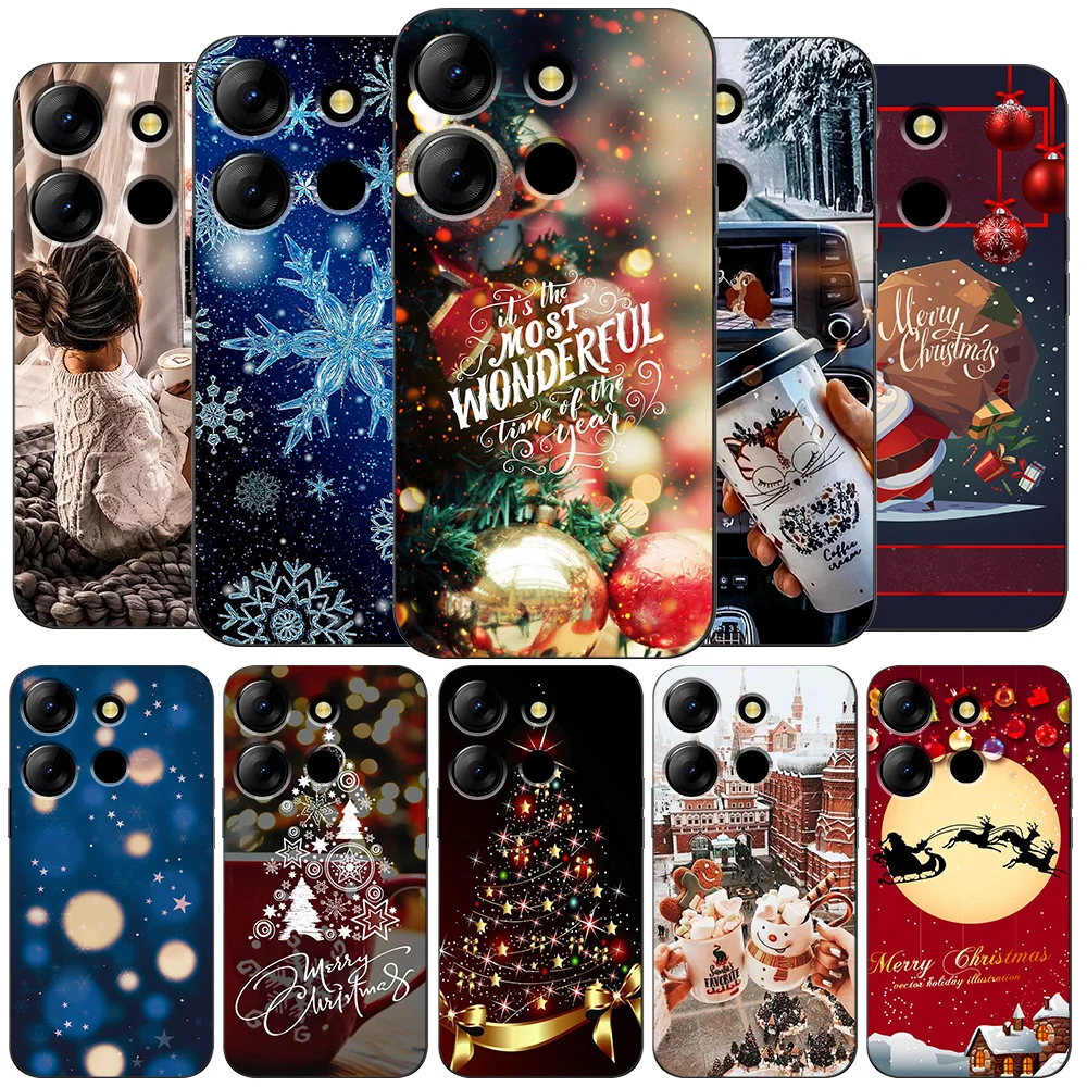 Case For INFINIX NOTE 30 4G 5G PRO Silicon Phone Back Cover black tpu case Christmas winter snow