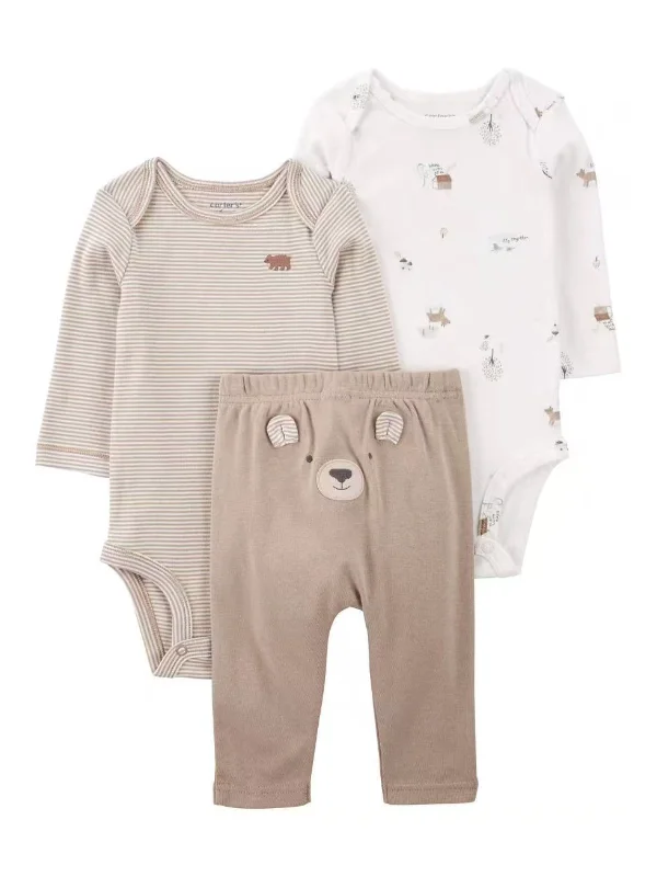 Spring Autumn Pure Cotton Long Sleeve Baby Boys Girls Romper Pants Set Anti-Mosquito Breathable Lightweight Three-piece Suit