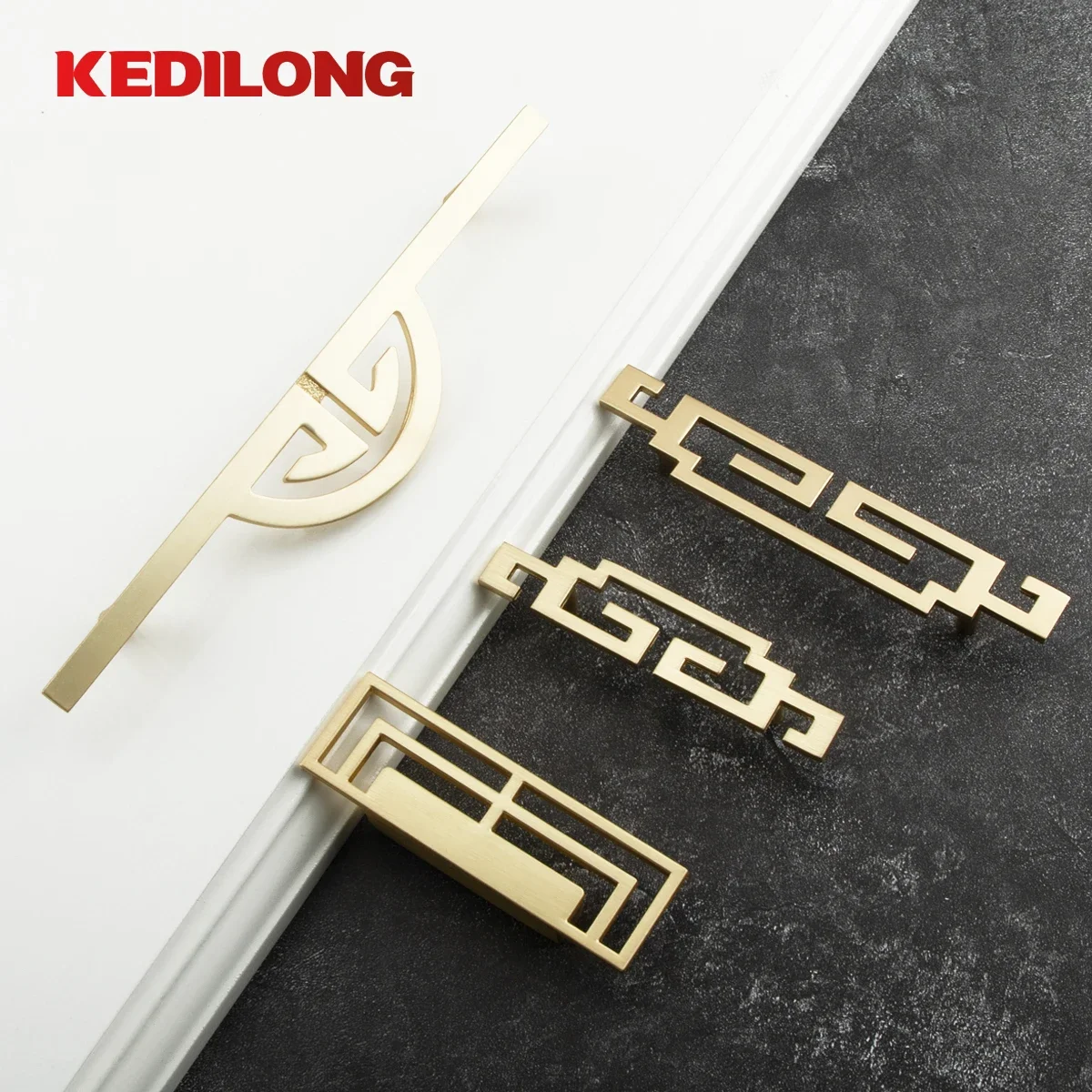KEDLO Furniture Hardware Modern Hollow Out Handle Gold Kitchen Cabinet Handle Square Bridge Drawer wardrobe Zinc Alloy Handle