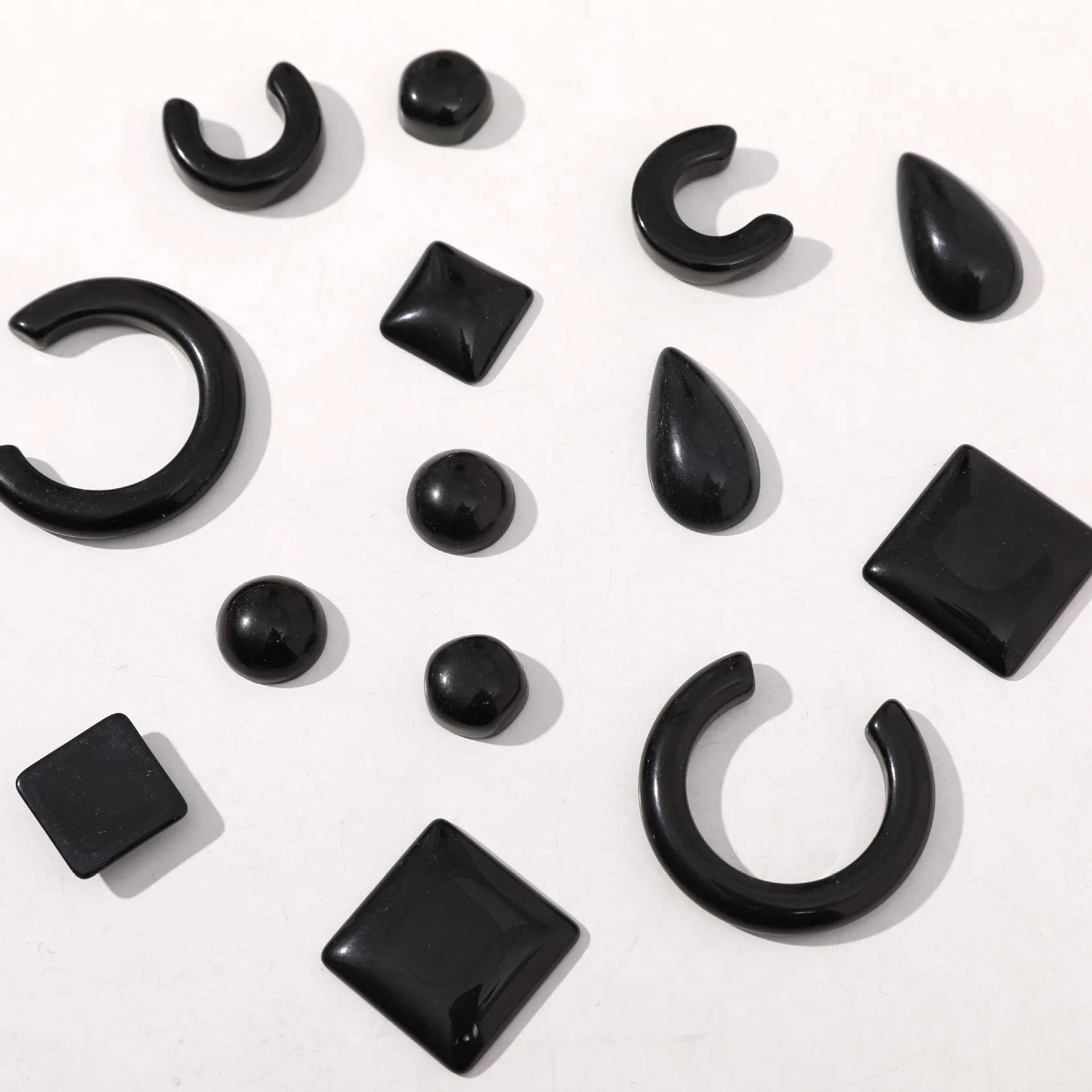 5pcs Black Polygonal Water Drop C-shaped Resin Flatback for Jewelry Making DIY Earrings Accessories Hairpin Decoration Charms