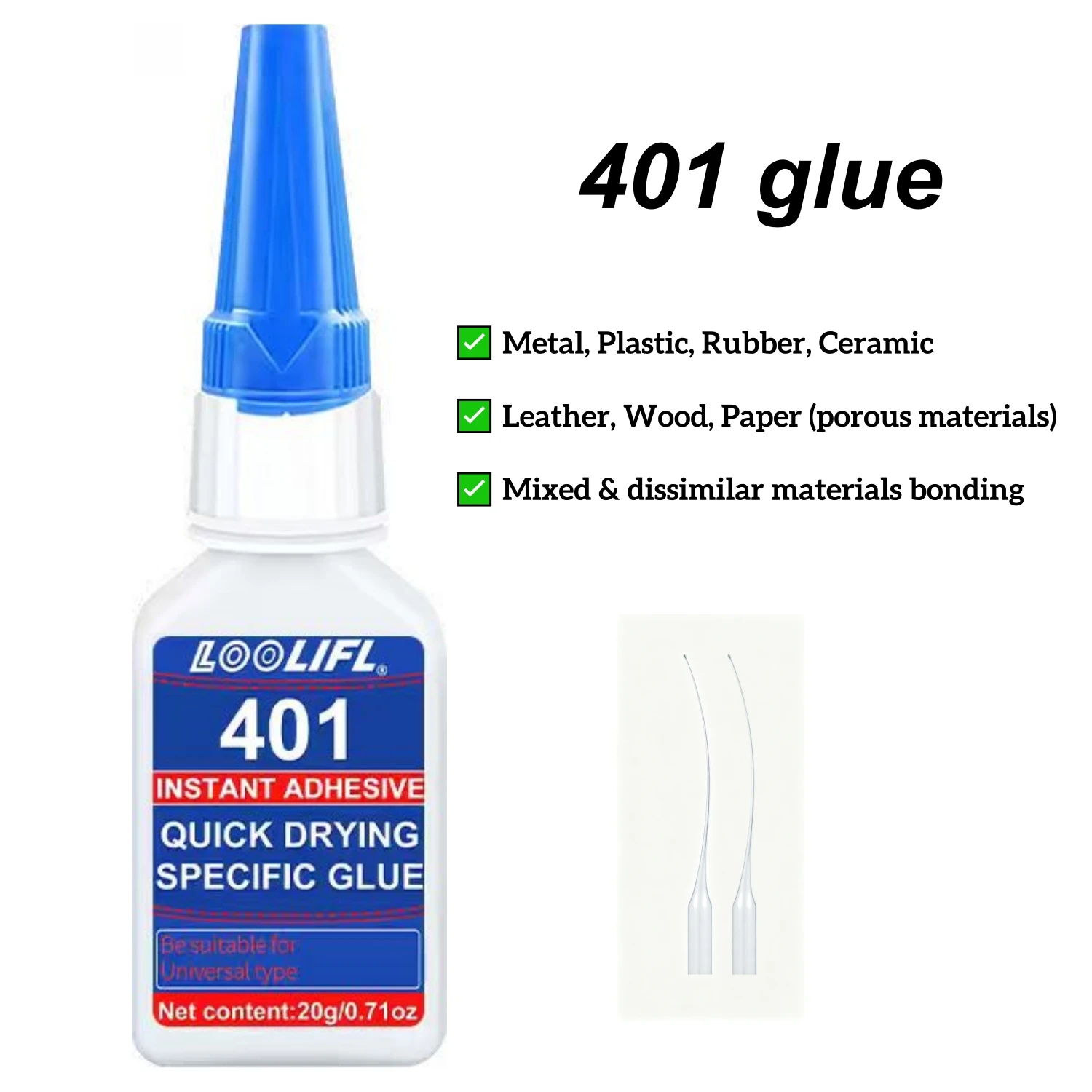 20ml 401/406/414/480/495/496 High-Strength Instant Adhesive, Multi-Purpose Strong Glue, Transparent Instant Adhesive, Suitable for Bonding Metal, Glass, Wood, Plastic, Rubber, and Leather
