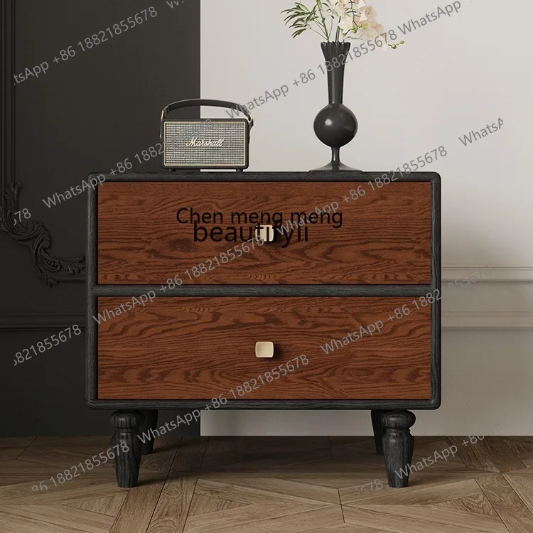 

X All solid wood, bedside table retro style home bedroom simple red oak locker, new model