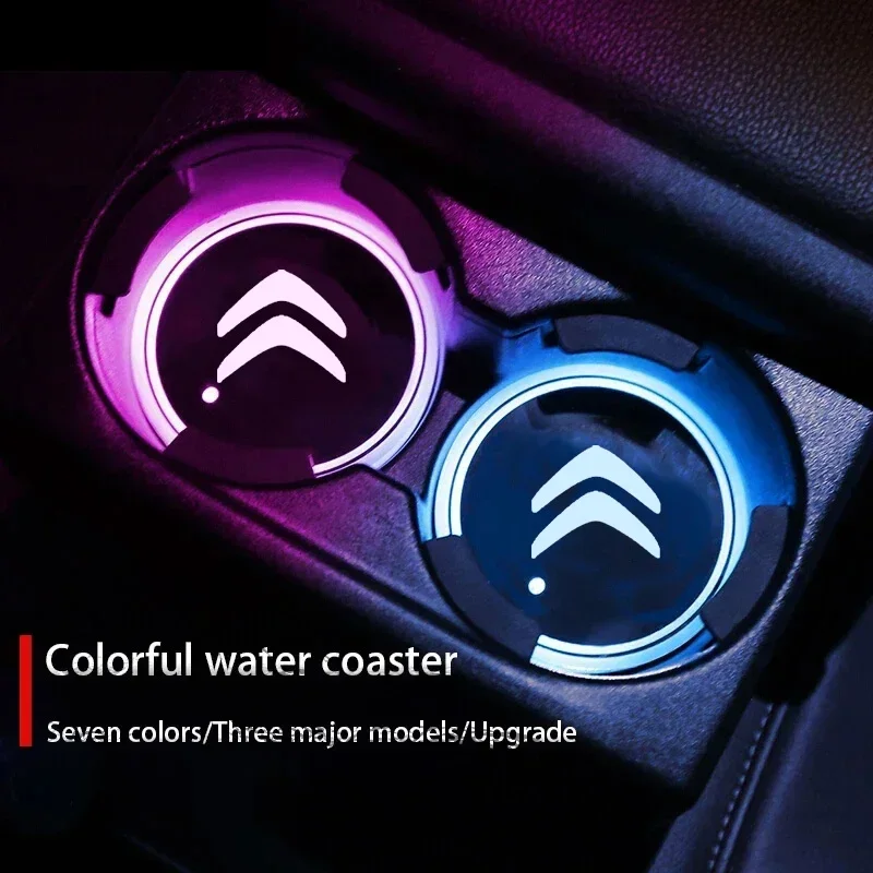 2Pcs Luminous Car Cup Coaster Holder Car Led Atmosphere Light For Citroen C4 C3 C5 C6 C1 C2 Berlingo Celysee Cactus Picasso Saxo