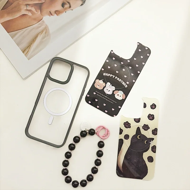 

for iPhone 16 Pro 15 Pro Max Case 1Pc Case+ 2Pcs Backplates+1 Pc Bracelet cute Women Magsafe Removable Magnetic​ Woman cover
