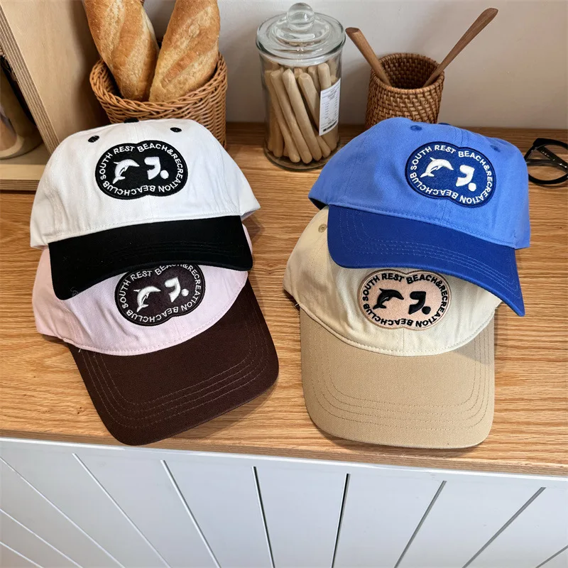 

Same Style Soft Top Color Block Embroidery Peaked Cap Female Street Tide Brand Sunshade Baseball Cap