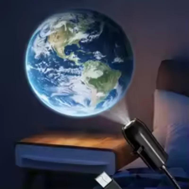 Luz de Projeção Planetária Lua Terra para Quarto, Luminária Noturna USB, Luz de Ambiente para Decoração de Parede de Quarto Infantil