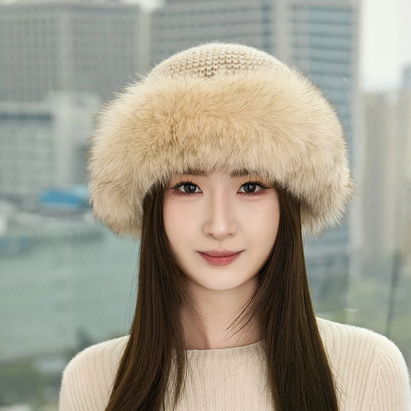 หมวกแคชเมียร์แท้ 100% สำหรับผู้หญิงอินเทรนด์ในยุโรปและอเมริกา 4 สี หมวกสีทึบที่สวยงามและสะดวกสบายในฤดูหนาว