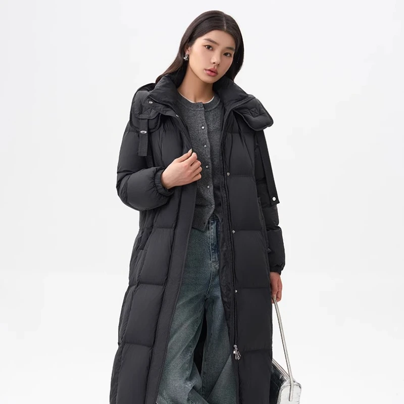 Chericom ロング レディース ウィンター ダウンジャケット 2025 冬新作 フード付き ヘビーウェイト ダウンコート ソリッド Hライン カジュアル レディース コート Y309168Y