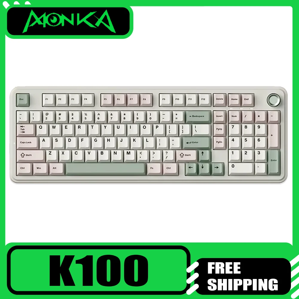 Monka K100 OG Retro Mechanical Keyboard With Knob Tri Mode Quick Trigger Wireless E-Sports Keyboard Hot-Swap Pc Gamer Office