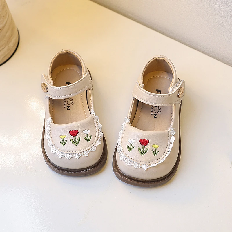 

Girls Walking Shoes Princess Style Baby Flat Shoes Round Toes Soft Bottom 2025 Spring Autumn New Kids Leather Shoes Non-slip