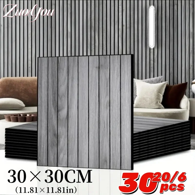

Peel and Stick Imitation Wood Grille Strip Wall Panels for Living Room Bedroom Decor Waterproof Thicken Self Adhesive Wallpaper