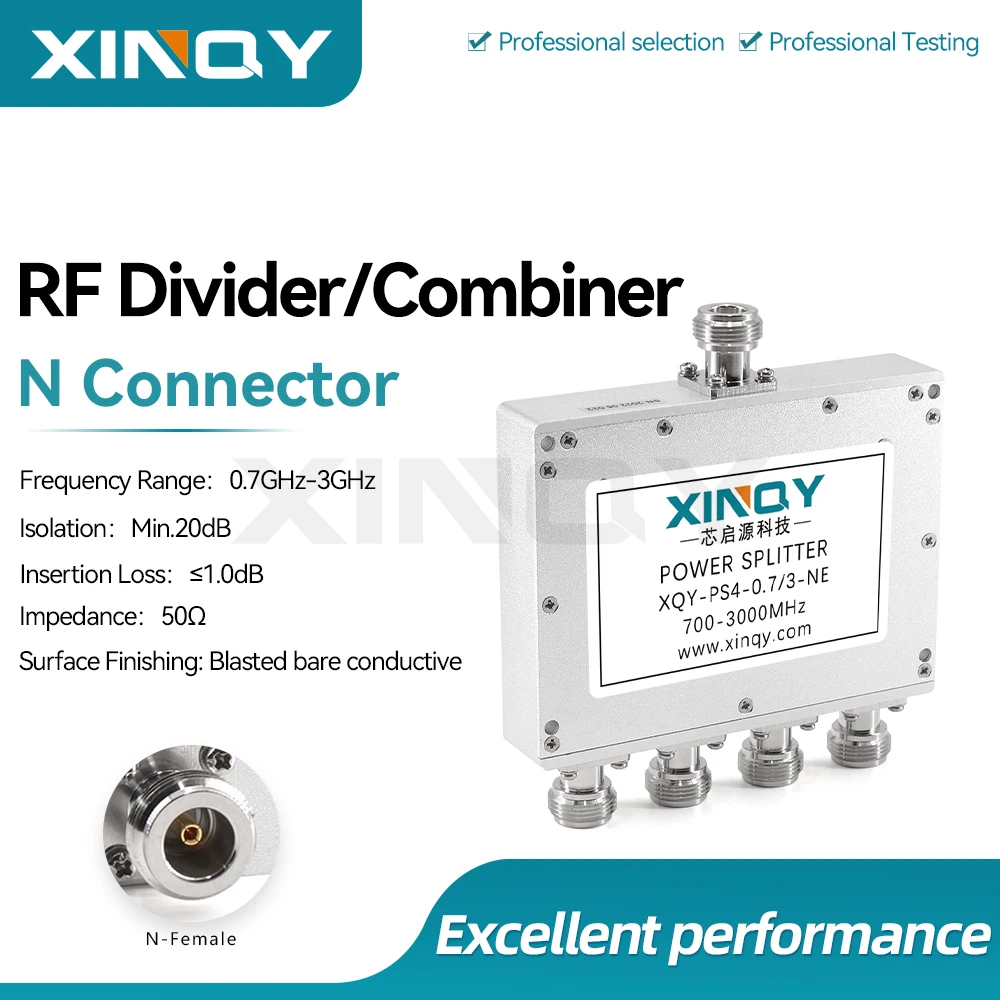 XINQY N-Type RF Power Splitter, 0.7-3GHz 1-to-4, 700-3000MHz GPS Microstrip Power Divider/Combiner