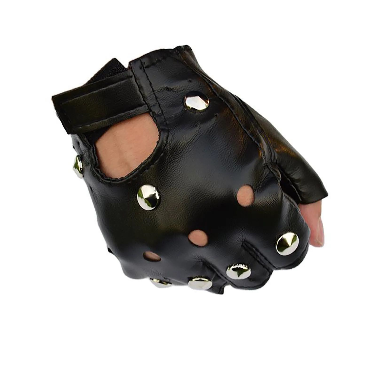 Guantes sin dedos con remaches góticos negros para hombres y mujeres, Semi dedos, transpirables, conducción, cuero PU, Punk, ropa de club, guantes de baile