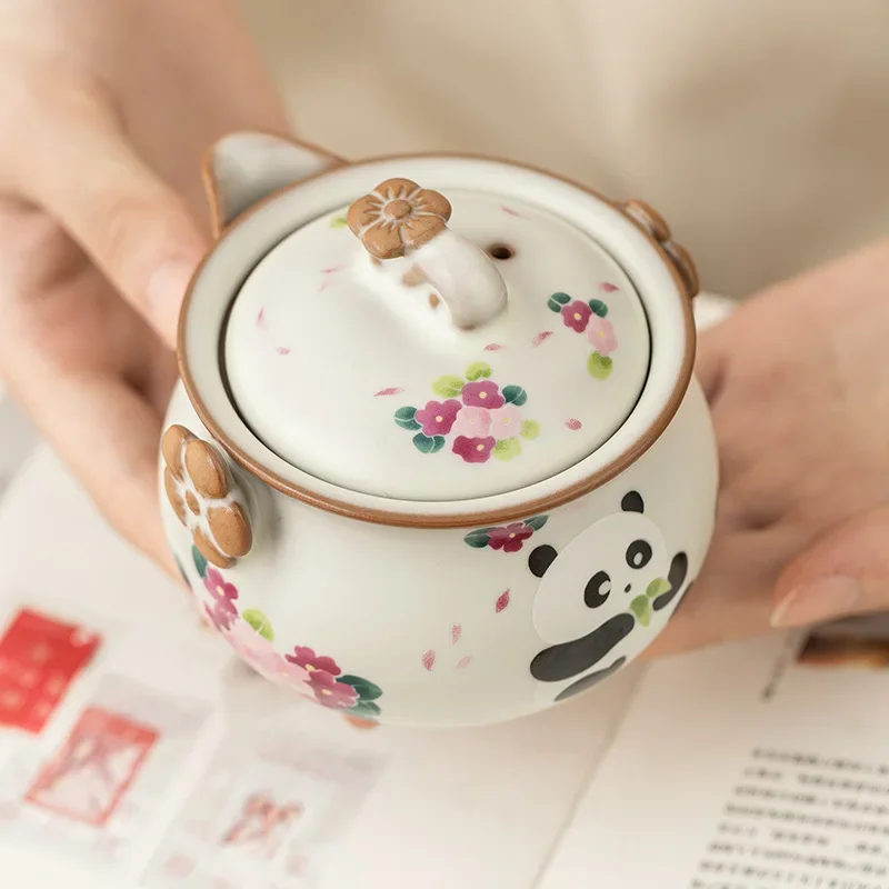 160ML Lard Frozen Panda Teapot Ru Kiln Can Be Opened By Hand Chinese High-end Household Women TeaSet Teapot KungFu Tea Ceremony
