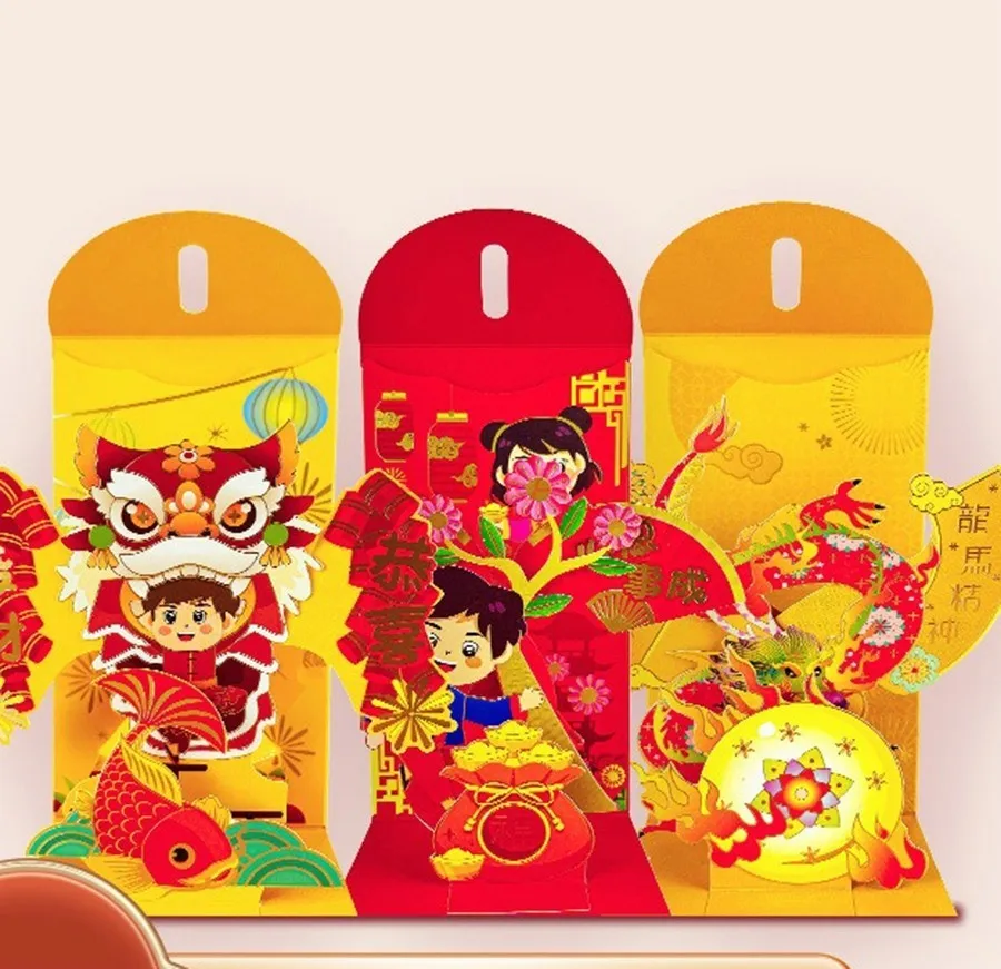 1PCS Chinese Long Luck Money Bag Red Pocket Hongbao Paper Envelopes Spring Festival New Year Red Envelope