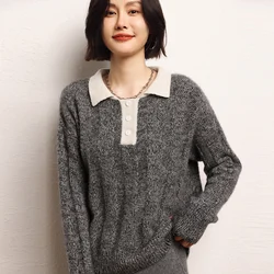 Winter New 100% Pure Cashmere Sweater Knitted Pullover Women's High Quality Thickened Tops Female Solid Loose Large Size Shirt