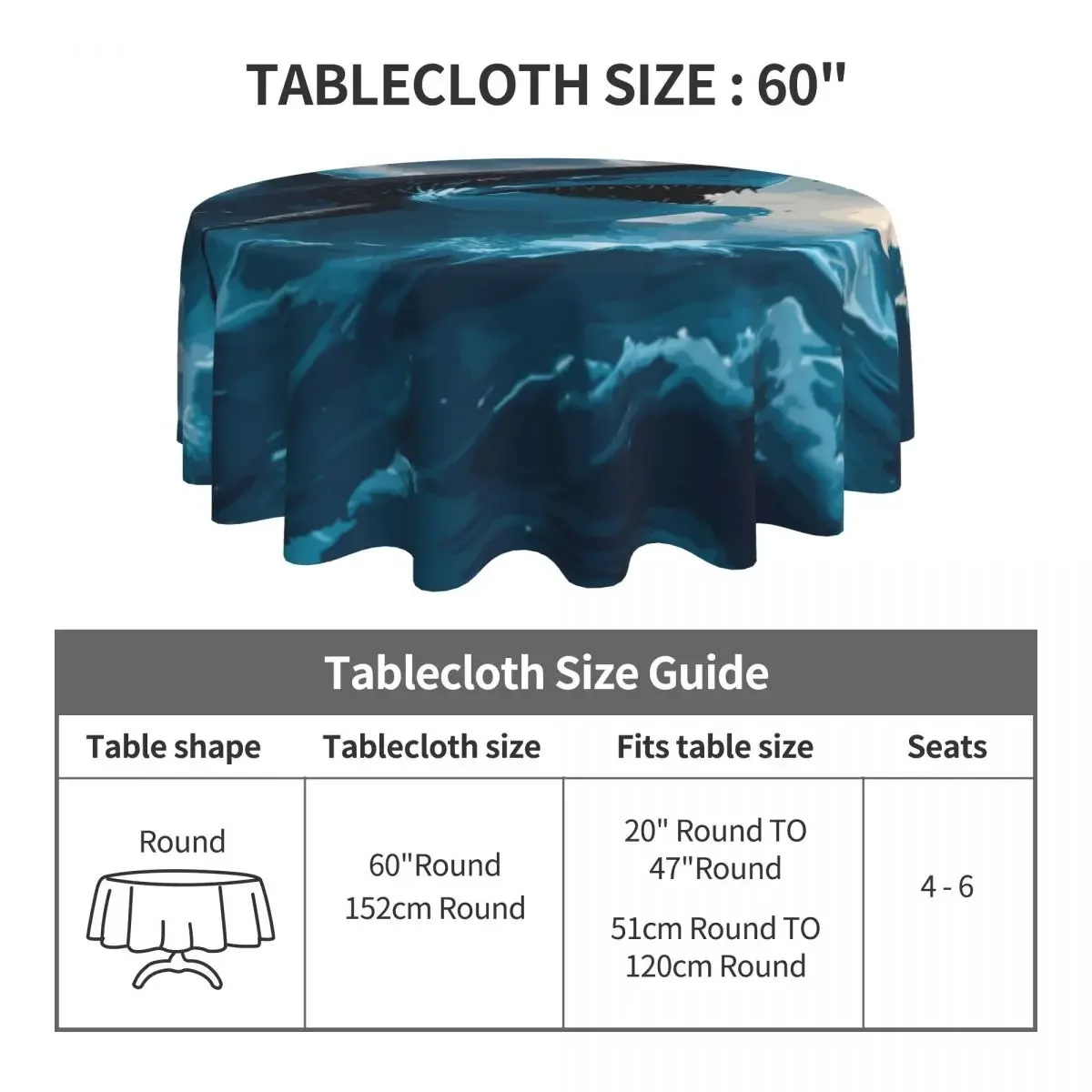 Megalodon Shark Tablecloth Ocean Blue Polyester Round Table Cover Elegant Custom DIY Table Cloth For Wedding Birthday Party