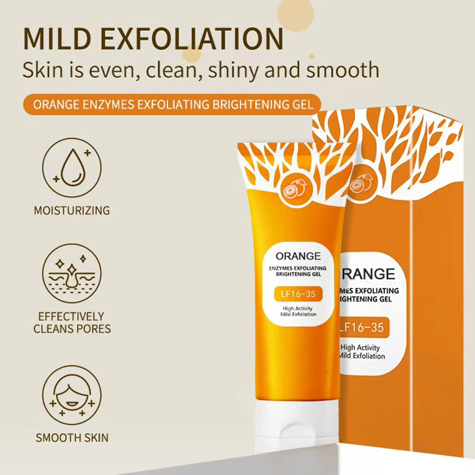 Orange Enzyme Exfoliating Gel Facial Cleansing Scrub for Gentle Skin Care and Deep Pore Cleaning