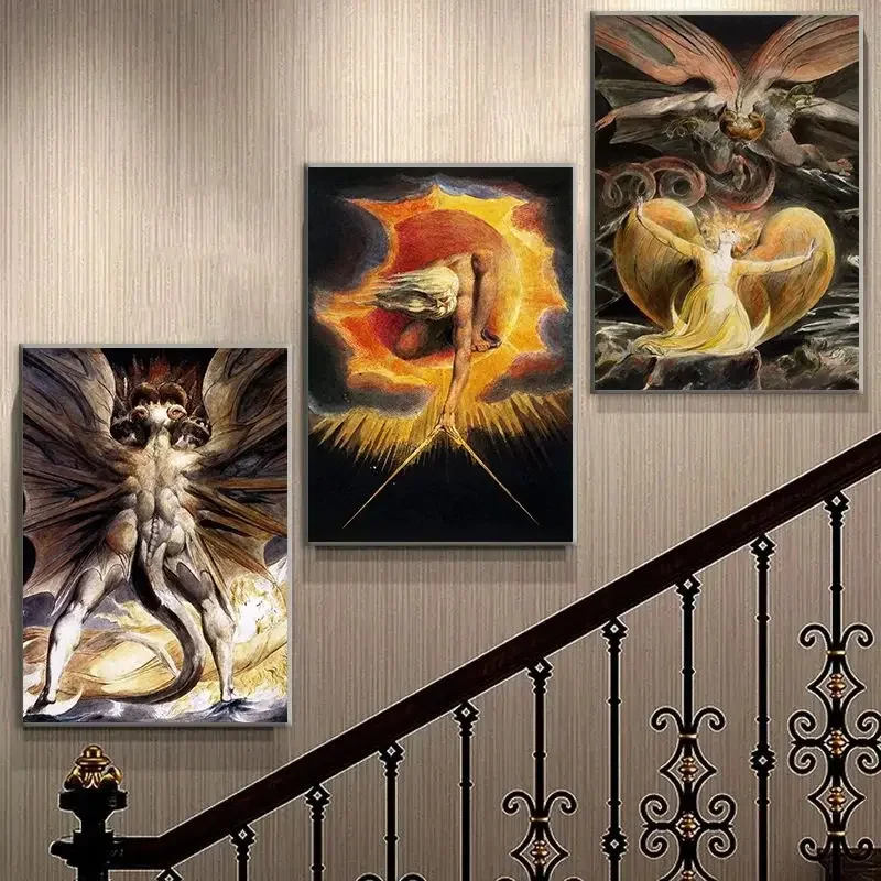 (2D Canvas painting) Devout Christian William Blake Jesus and Angel Classic Poster Prints Canvas Painting Wall Art Picture Li