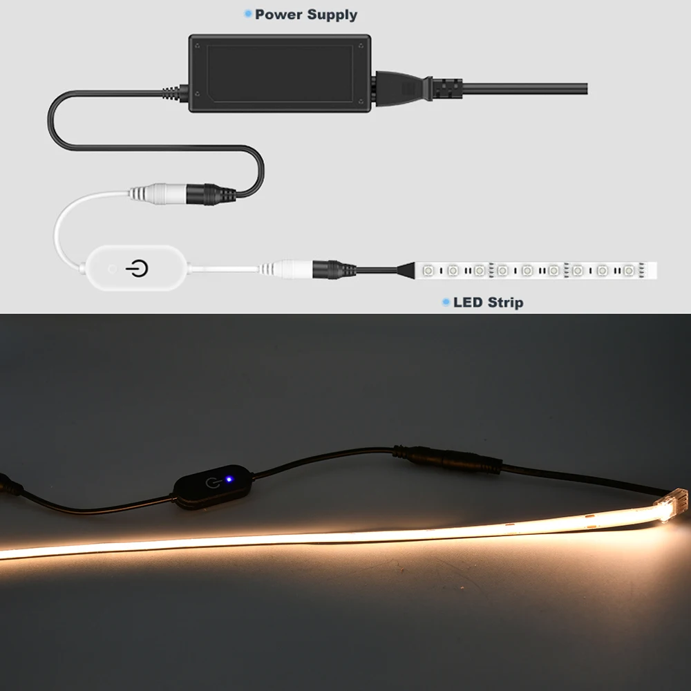 DC12V 5V 3A LED Tape Lights Touch Dimmer Switch Brightness Dimming Memory Function with DC Plug for 5050 SMD COB LED Strip