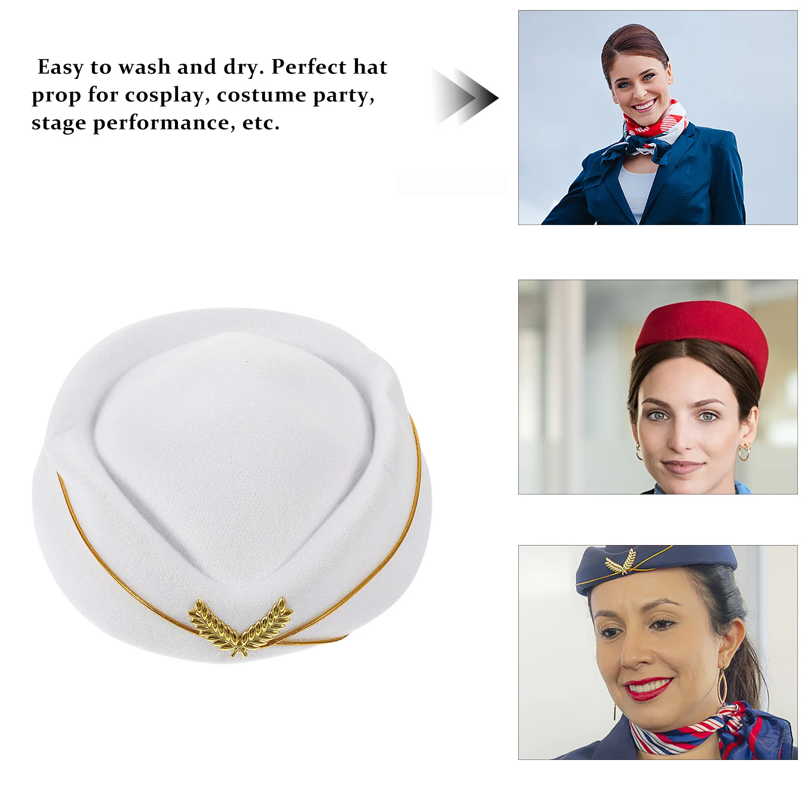 

Airline Stewardess Hat Flight Attendant Costume Dome Ladies Adjustable Size Soft Material Cosplay Stage Performance Hats
